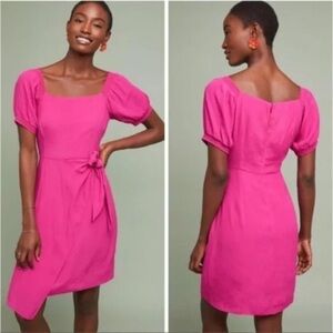 Maeve Anthropologie Hot Pink Resort Wrap Dress sz 4 Short Sleeve Asymmet…